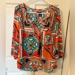 🔴New Directions Orange and Turquoise Blouse